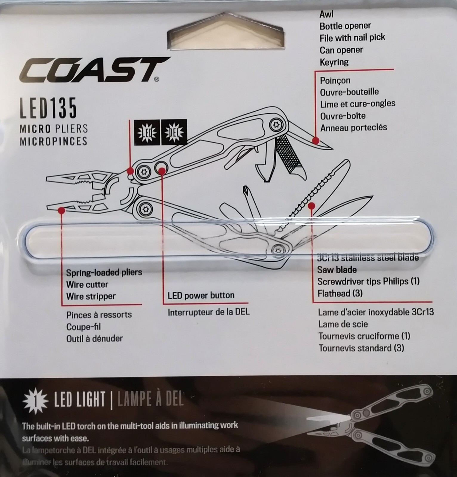 Coast LED135 14-Tool Micro Pliers with Built-In LED Light Color: Black