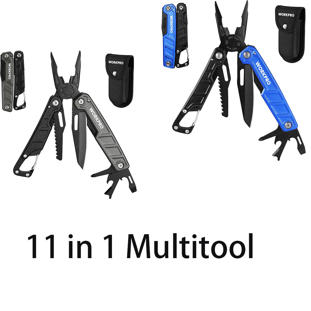 WORKPRO Multitool-11 in 1 with Pocket Clip and Sheath-EDC Safety Lock Metal NEW