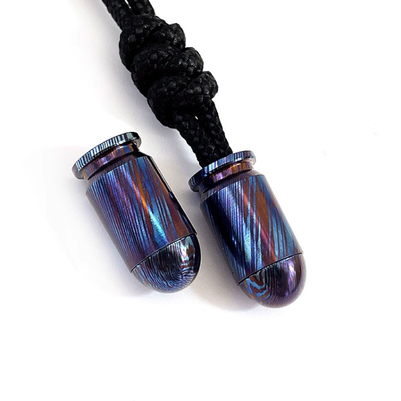 1PC Titanium Damascus Parachute Cord Bead Necklace Keychain Knife Lanyard Bead