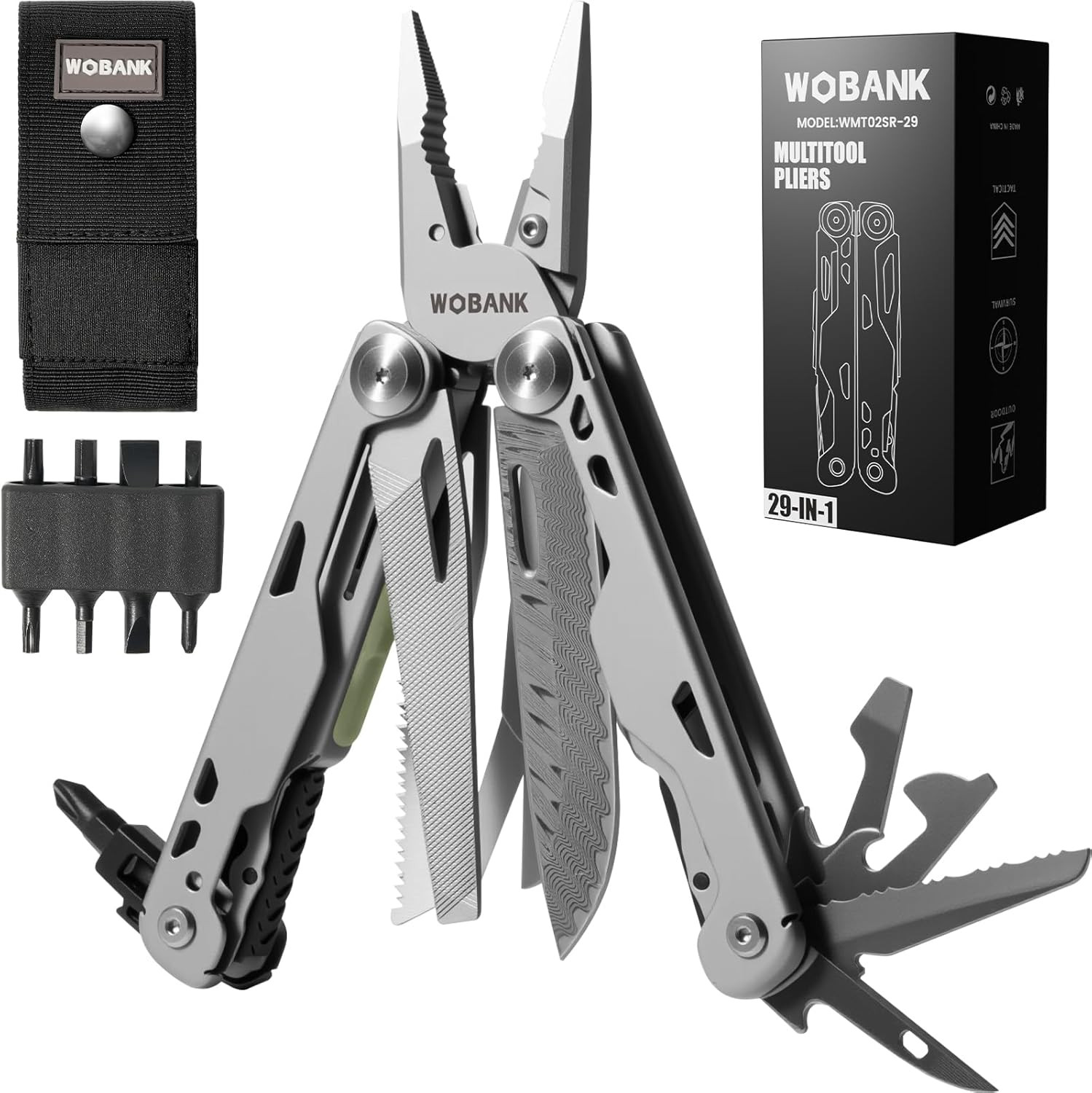 Multitool, 29-in-1 Stainless Steel Multi Tool Pliers with Screwdriver Sleeve, Da