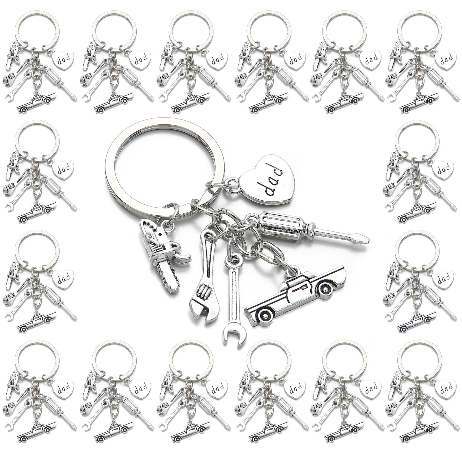 20PCS Dad’s Keychain with Wrench Charm Hammer Charm Screwdriver Charm and Pli…
