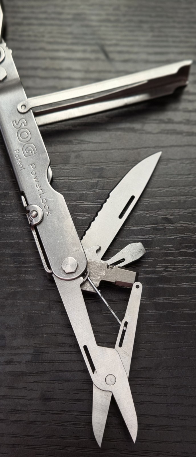 Vintage SOG PowerLock S60 Multi-Tool Patent Stamp Lynnwood WA Leather Sheath