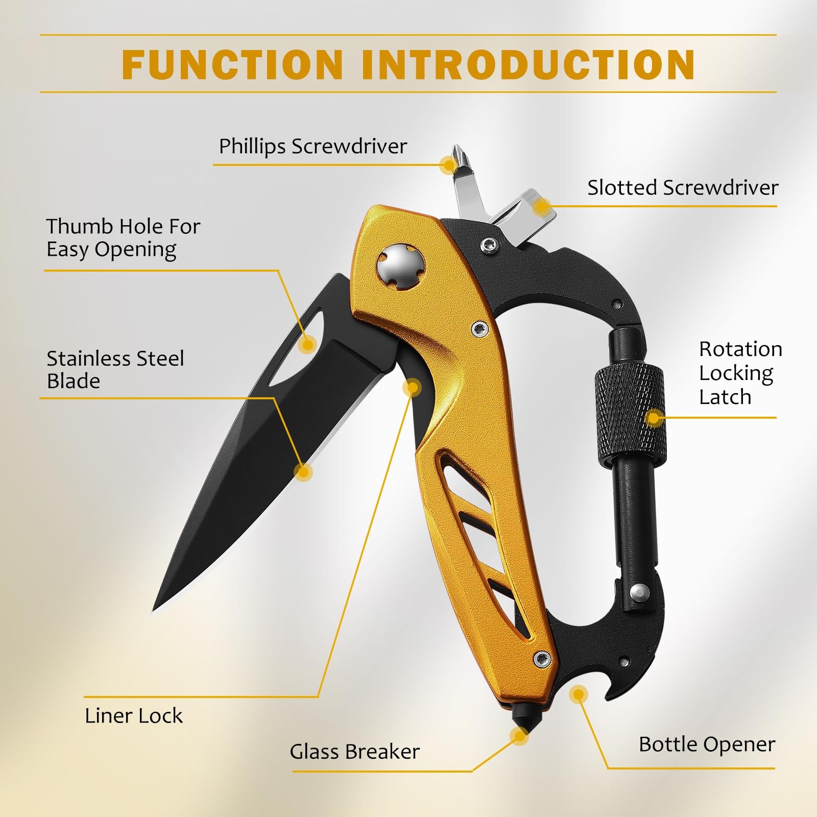 Stocking Stuffers Gifts for Men, Carabiner Multitool 6-in-1 EDC Carabiners Po…