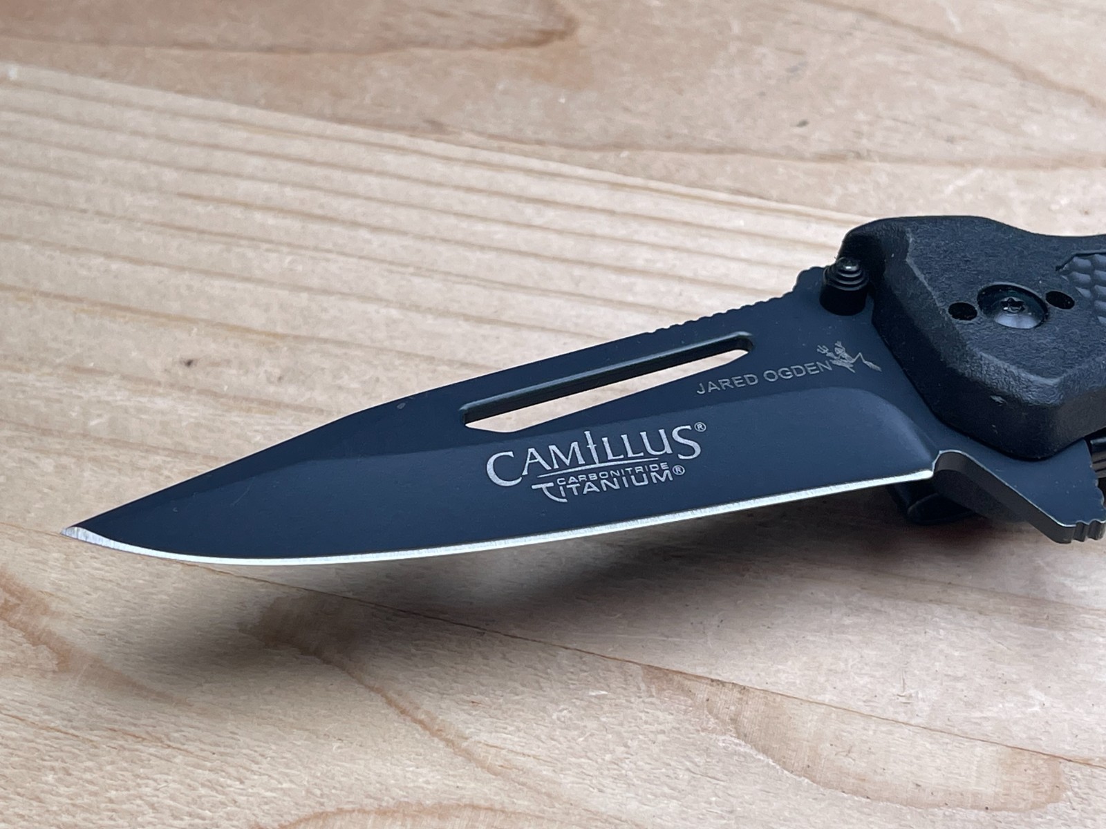 Camillus Jared Ogden Titanium NS-8B Plain Edge AUS-8 Black GFN Folding Knife