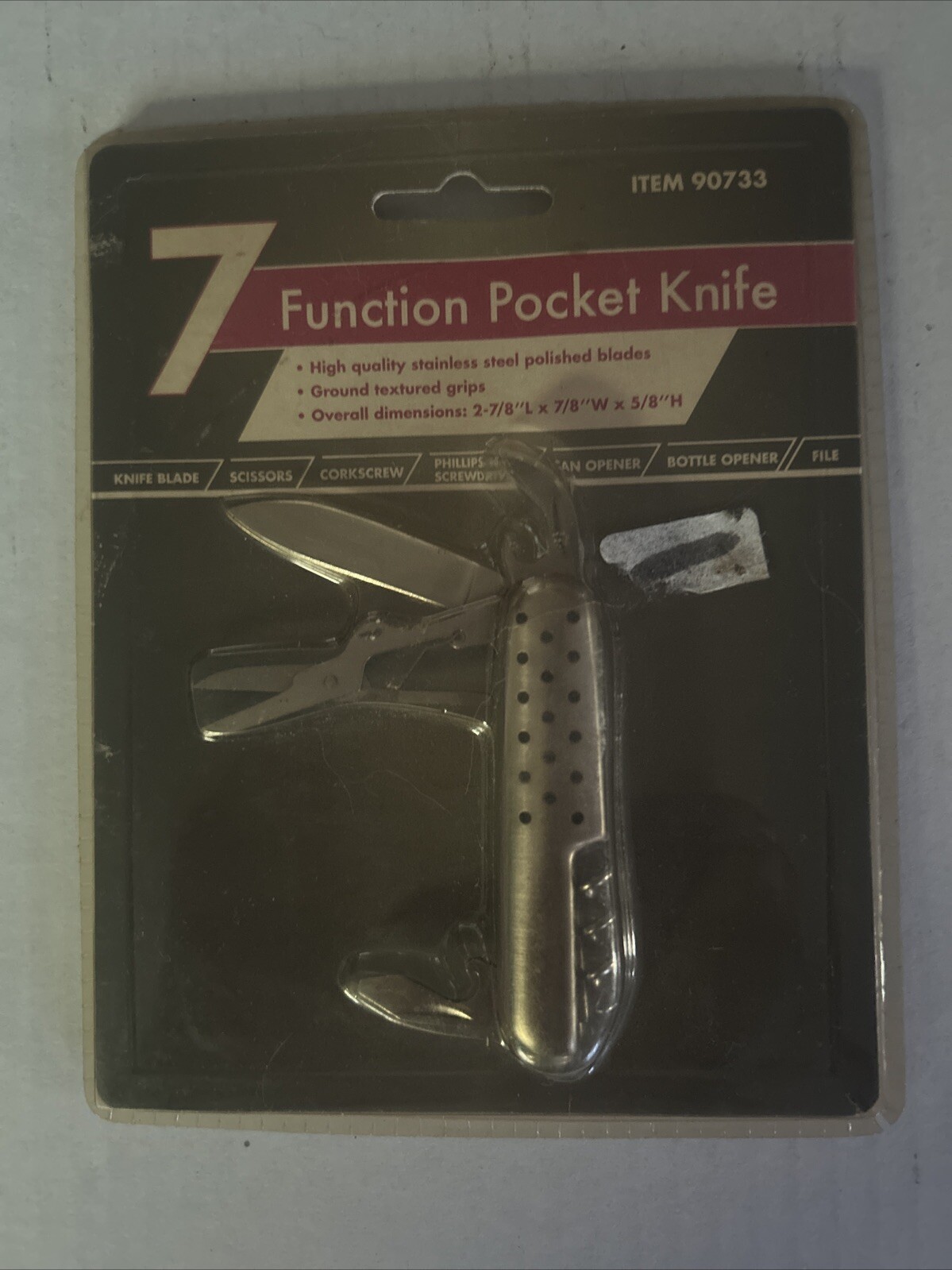 7 Function Pocket Knife – Stainless Steel – Corkscrew Scissor Blade File #90733