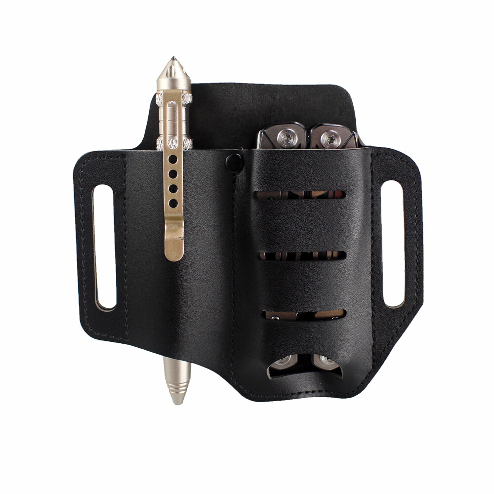 Leather Tool Sheath 2 Pockets Multitools Holder Organizer Belt Pouch