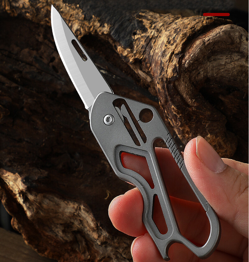 Outdoor Titanium Pocket Folding Knife Carabiner Opener EDC Keychain Tool Hunting