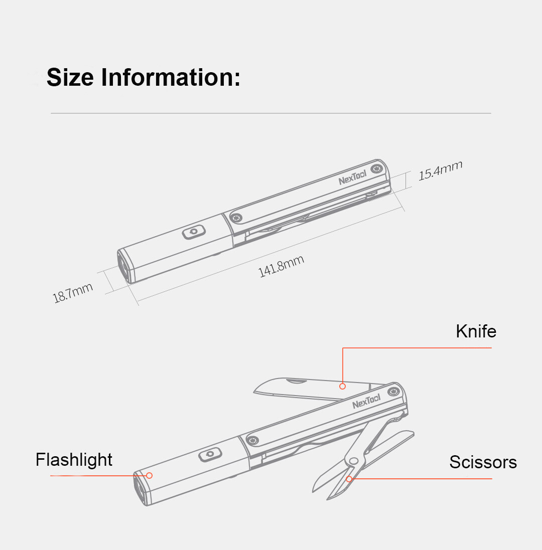 Multi Tool With Flashlight Travel Backpacking Utility Pen Knife Scissors Purpose