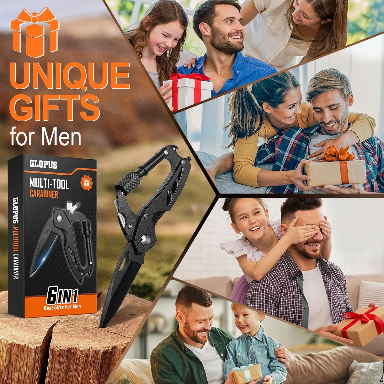 Multitool Carabiner with Pocket Knife, Birthday Gifts for Men Him Boyfriend, EDC