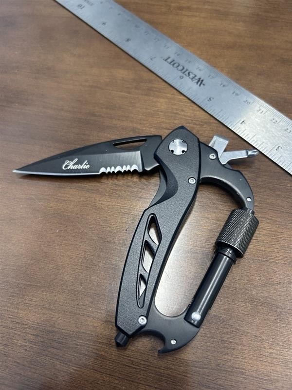 Carabiner Keychain Multi Tool with Utility Knife, Personalized
