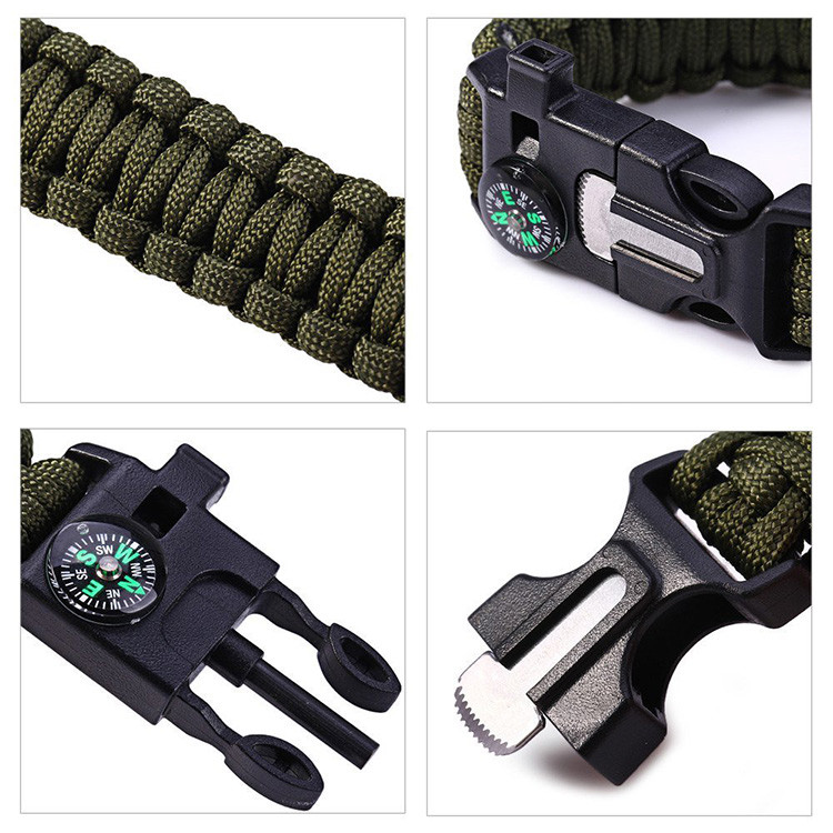 Pack of 6 (3 Black and 3 Army Green) 5 in 1 Multifunctional Paracord Bracelet