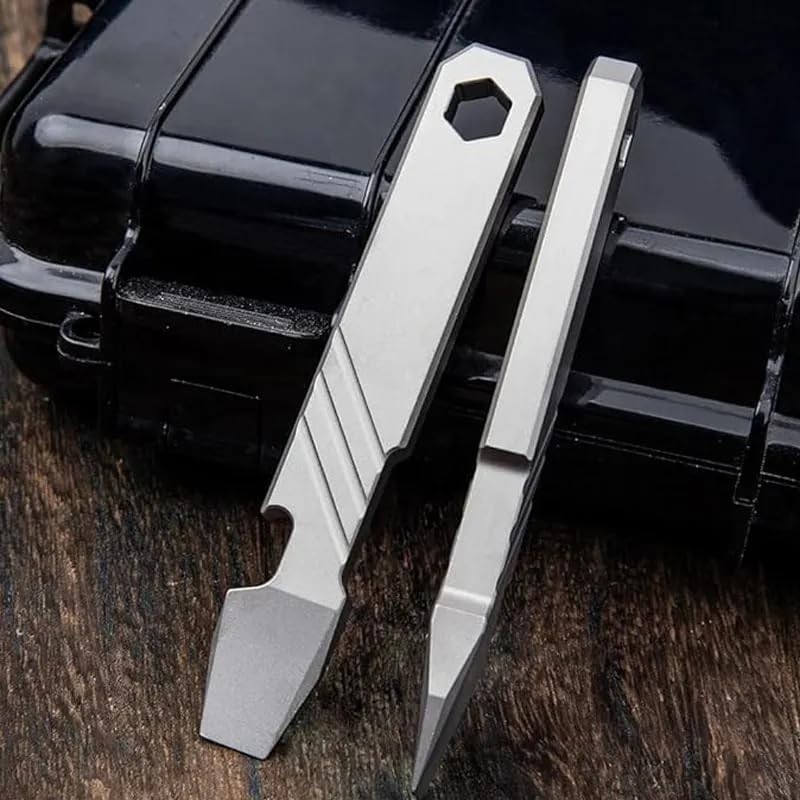 Titanium EDC Pry Bar Tool – 4” Pocket Prybar with Bottle Opener, Flathead Scr…