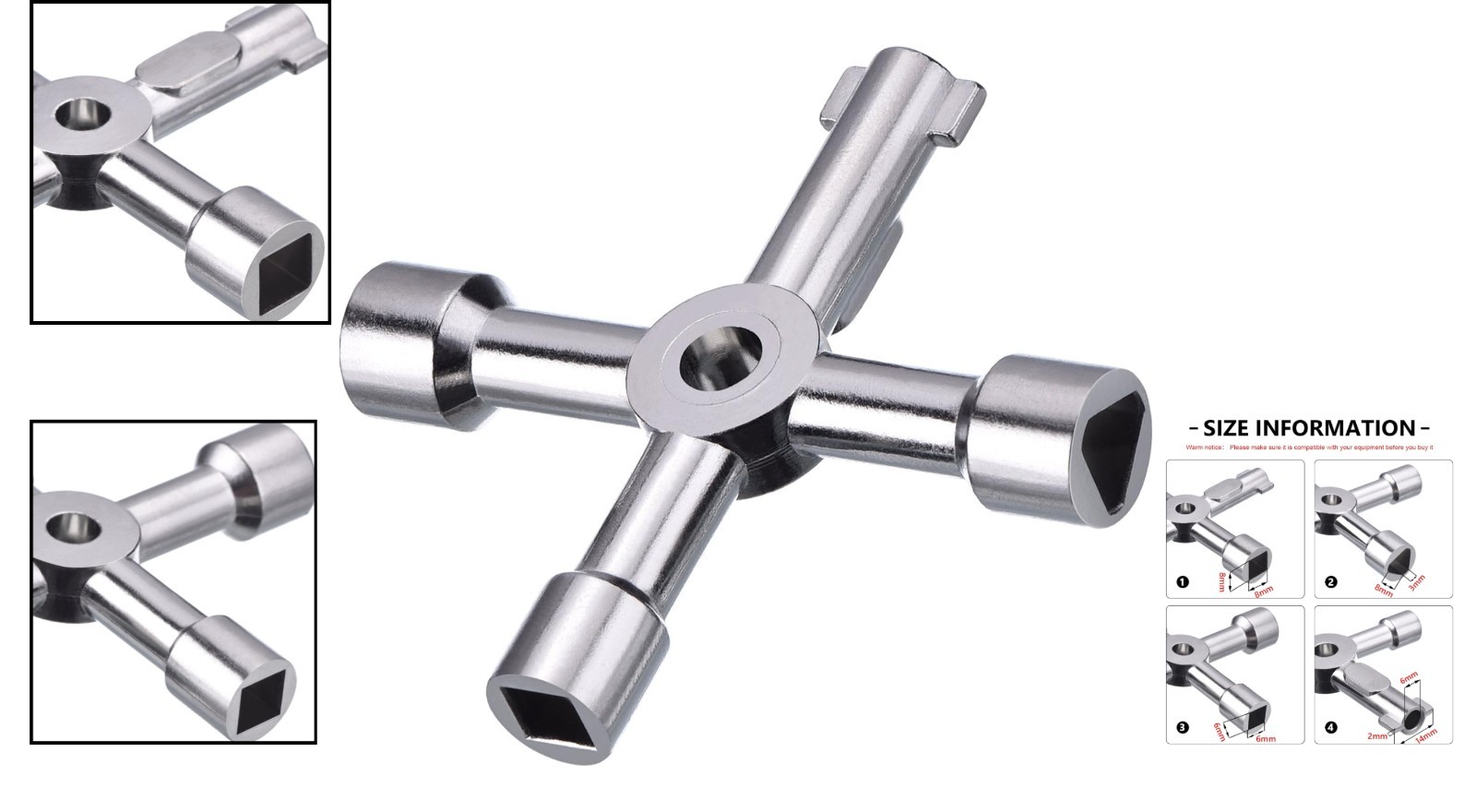 Versatile 4-Way Utility Key – Zinc Alloy Design for Electrical & Plumbing