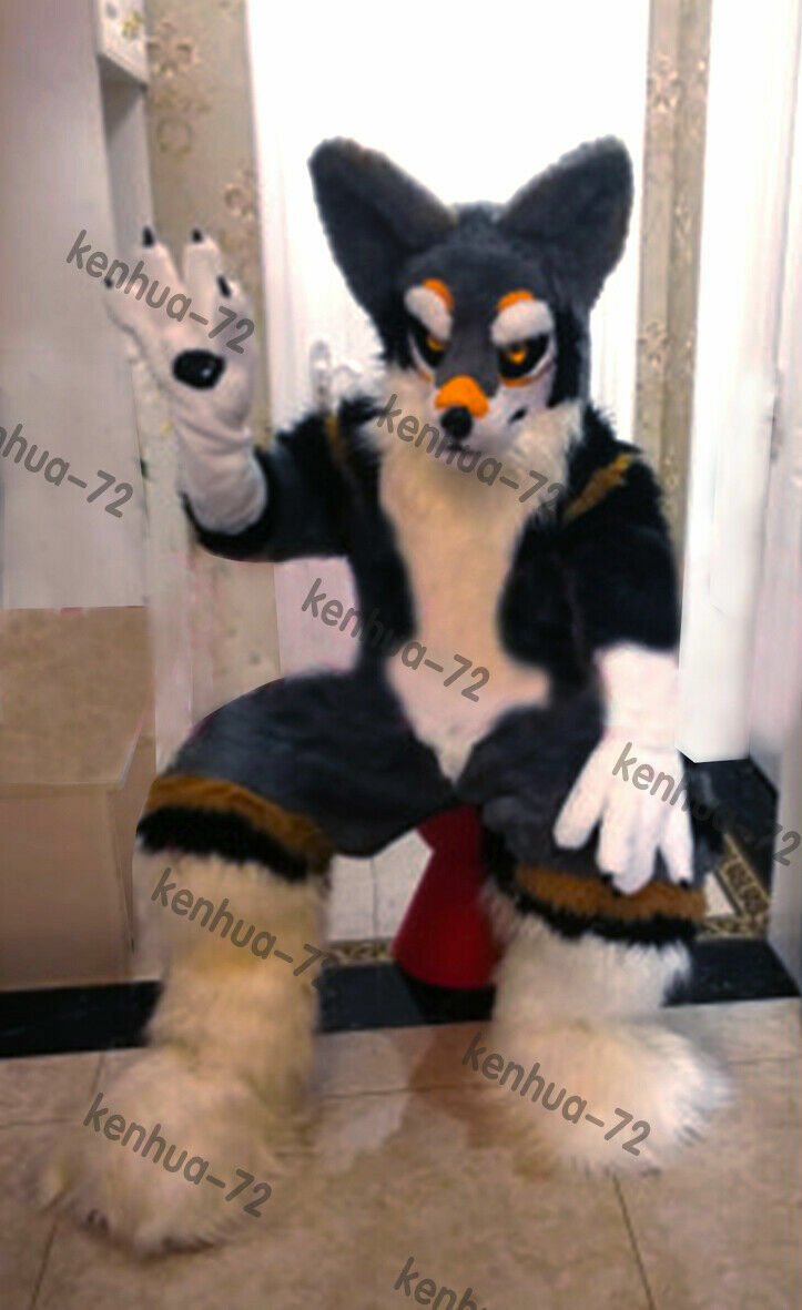 Long Fur Husky Dog Fox Mascot Costume Fursuit Halloween Suit Cosplay
