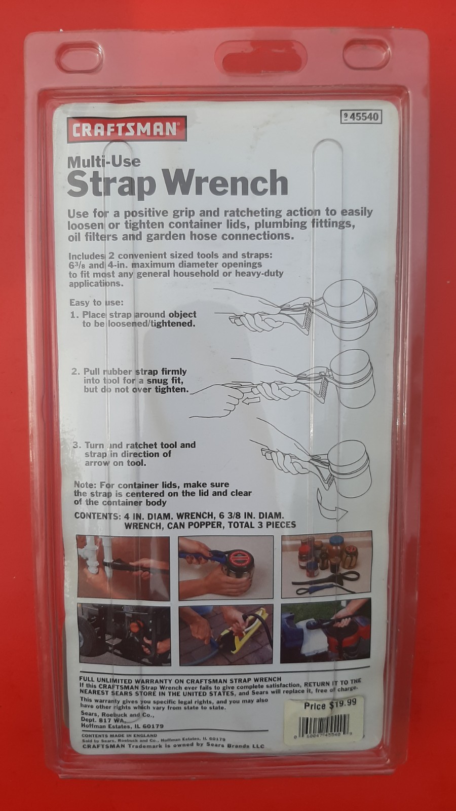 NOS New Craftsman Multi Use Strap Wrench Set 9- 45540 Includes Handy Can Opener