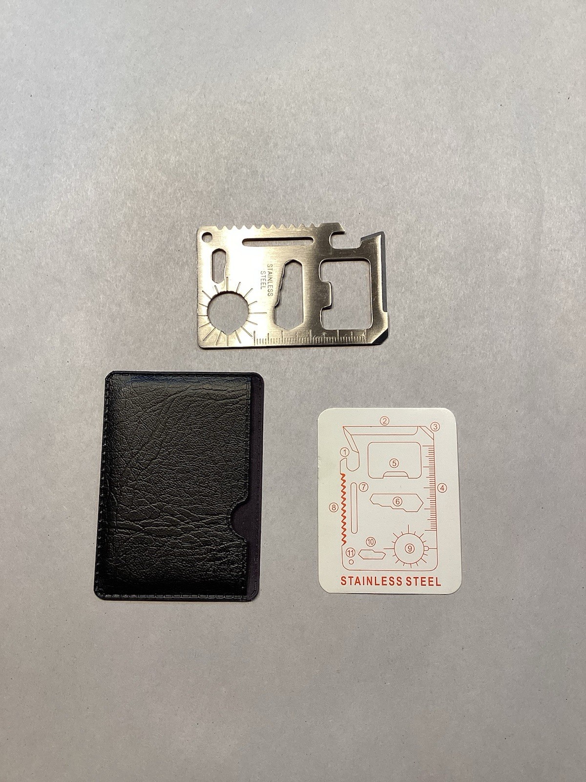 Stainless Steel Credit Card Tool 11 in 1 Pocket Wallet Multi Tool & Sheath