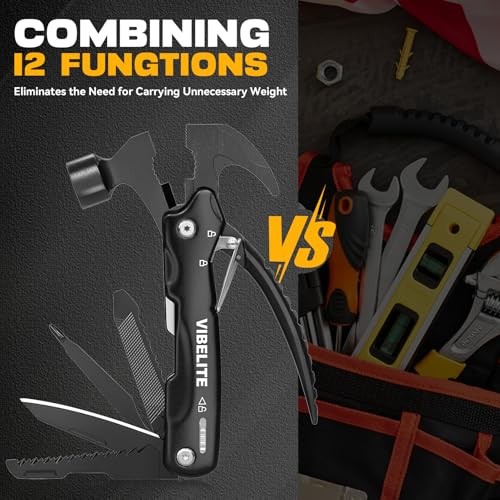 Gifts for Men, 12 in 1 Multitool Hammer for Camping, Hunting, Black Hammer