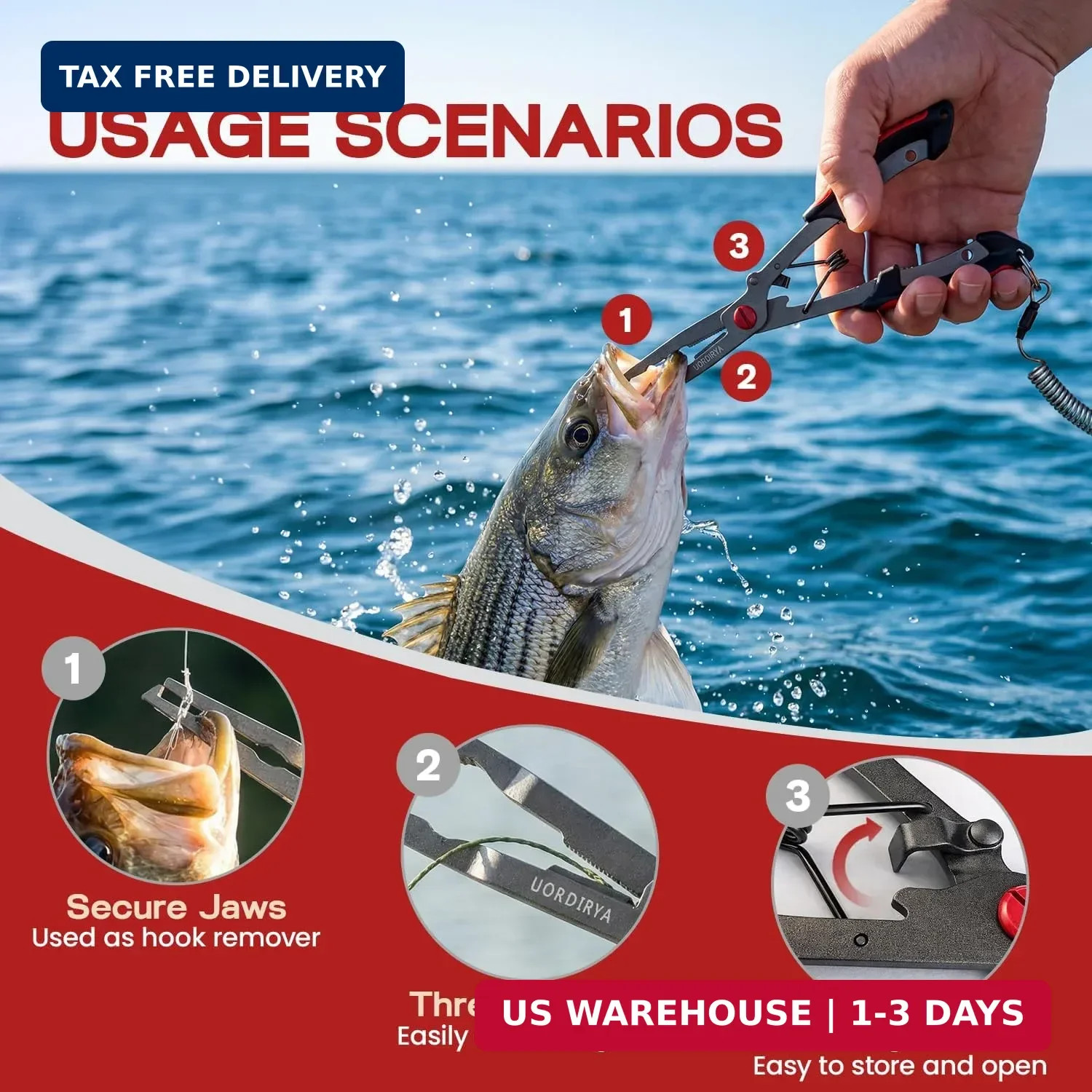Fishing Pliers 8.4″ Long Nose Multi-Function Fishing Tool – Stainless Steel Hook