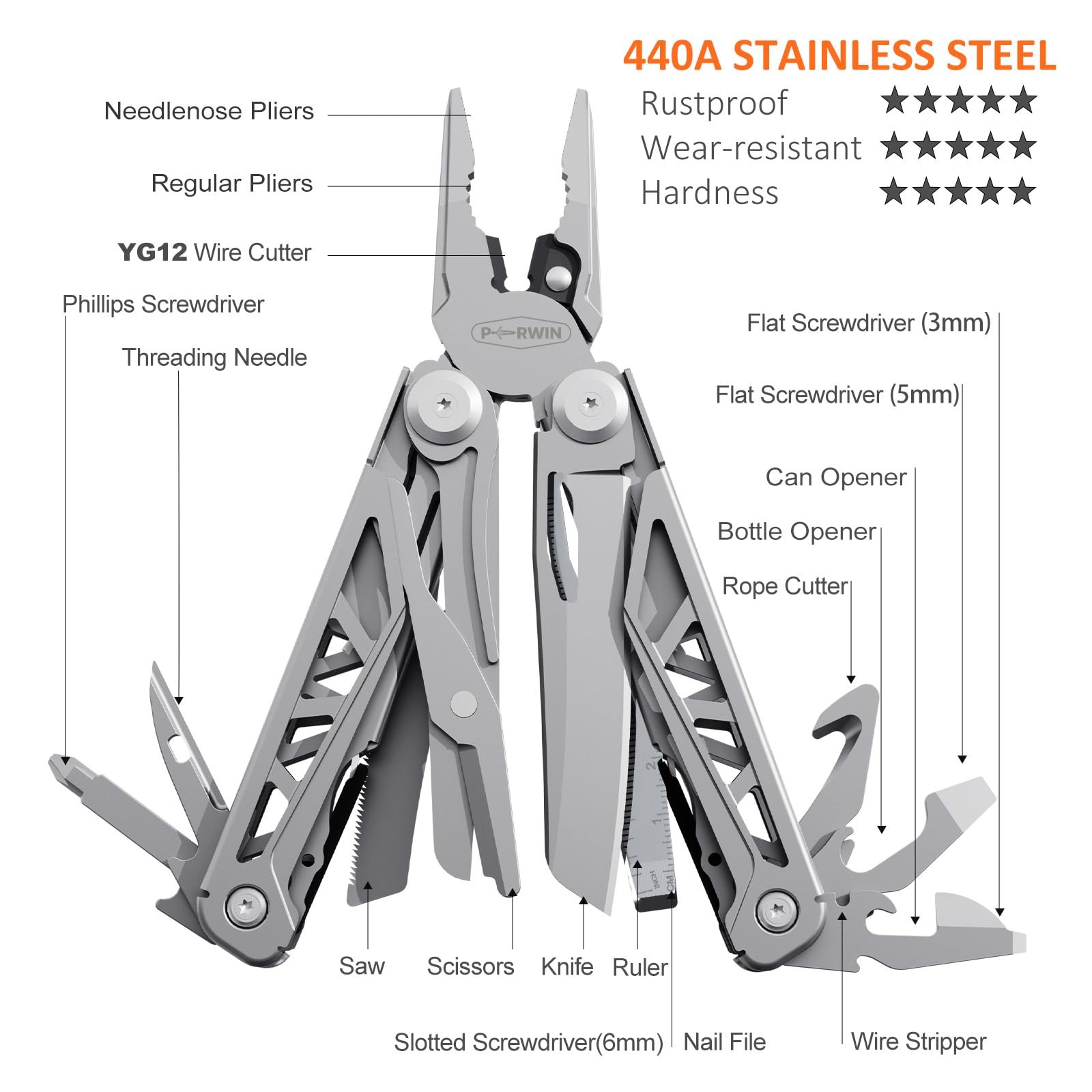Multitool, 17-in-1 Stainless Steel Multi Tool Pliers with Self-Locking, Pocke…