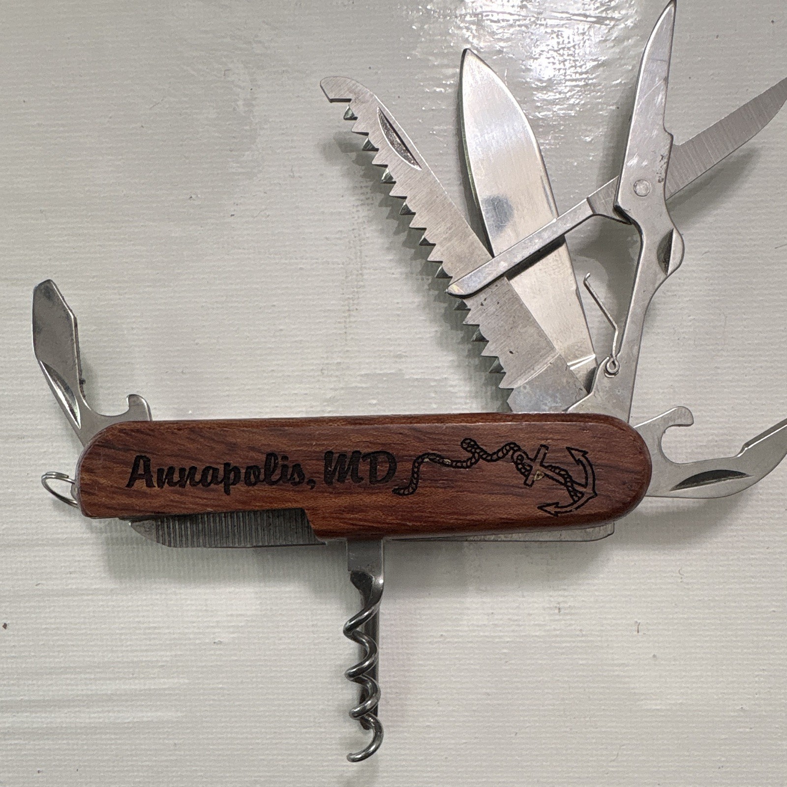 Adam Wood Handle 8-in-1 Multi-Tool Knife Saw Scissors Openers Lanyard SKA13