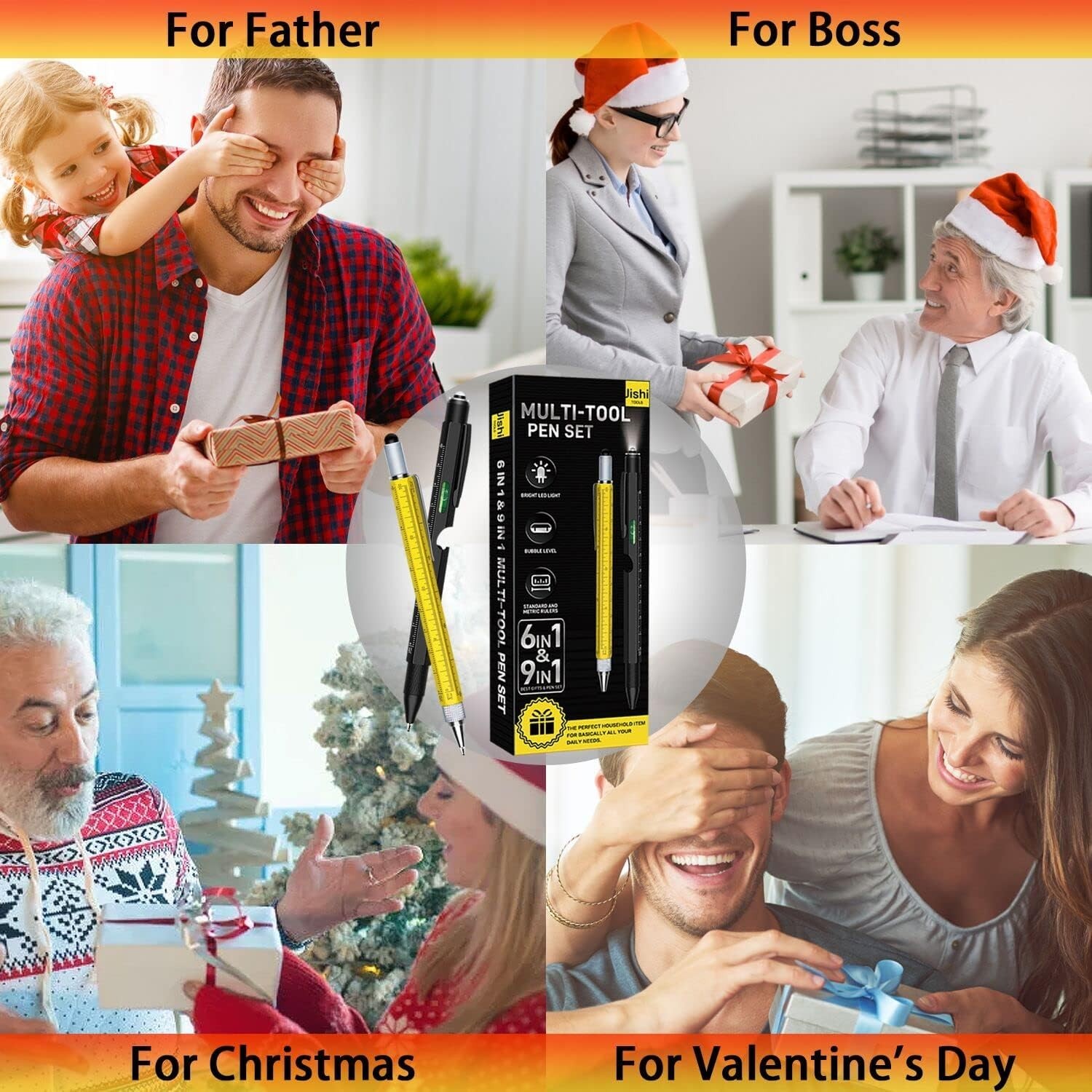 9 in 1 Multi Tool Pen,Dad Gifts from Daughter Son,2 Pack Multitool Pen with Rule