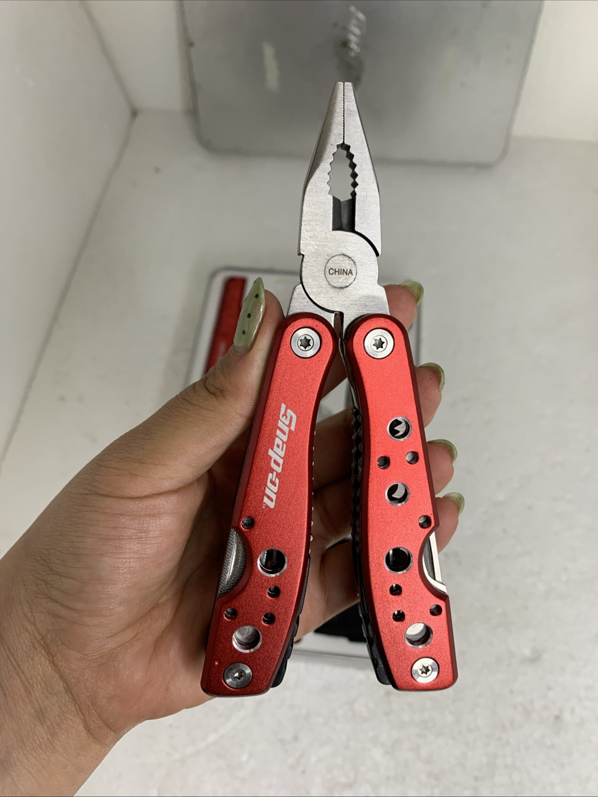 Snap On Tools 5 Pieces Stainless Steel Red Metal Multi Tools Missing Batteries
