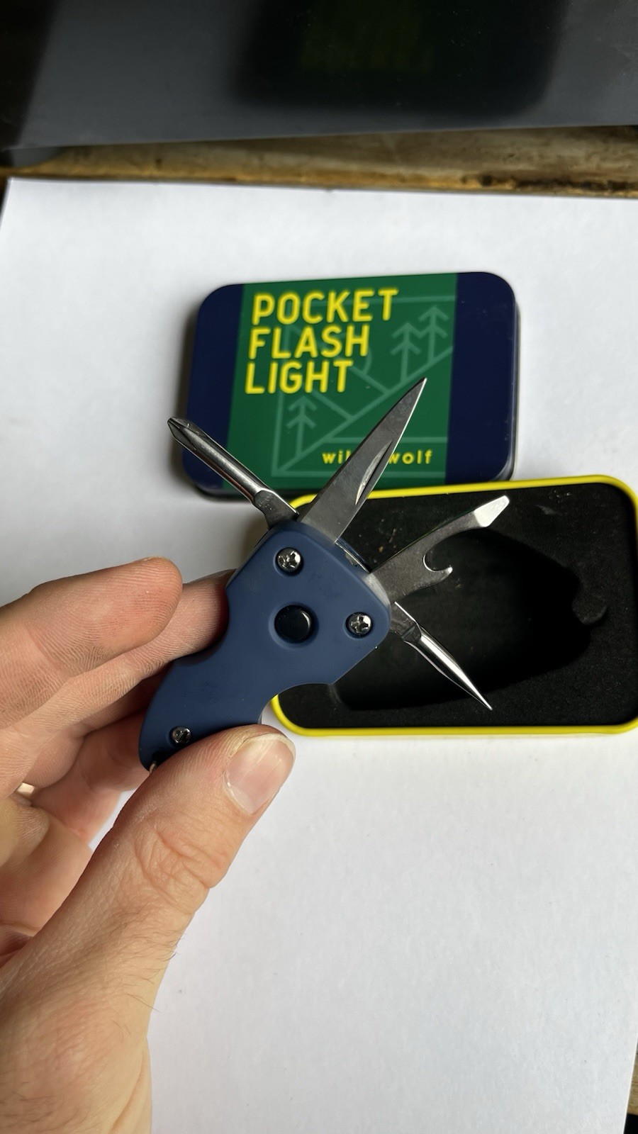Wild + Wolf Pocket Flashlight Multi-Tool Keychain with LED, Knife&Bottle Opener