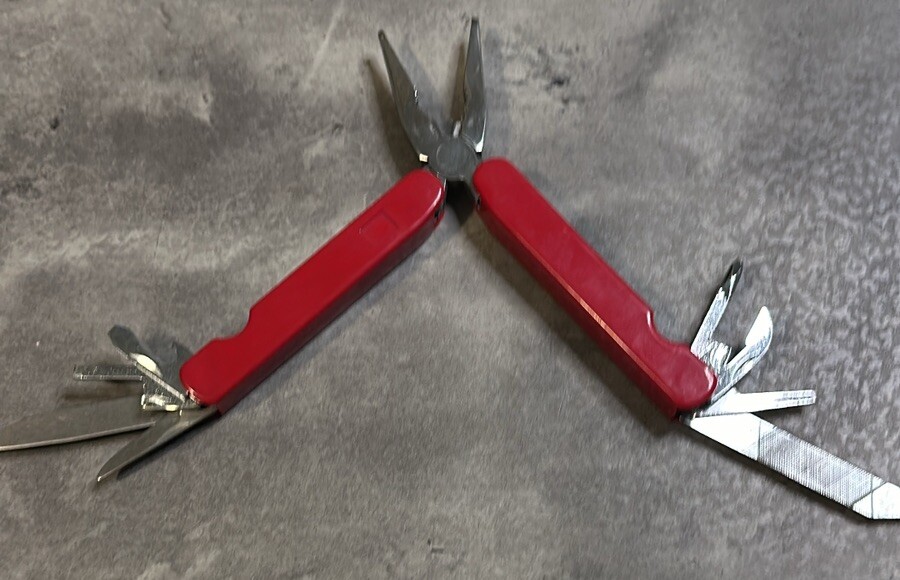 Multi Tool 9-1 Red Vintage With Case Pliers Folding Bottle Opener File Knife