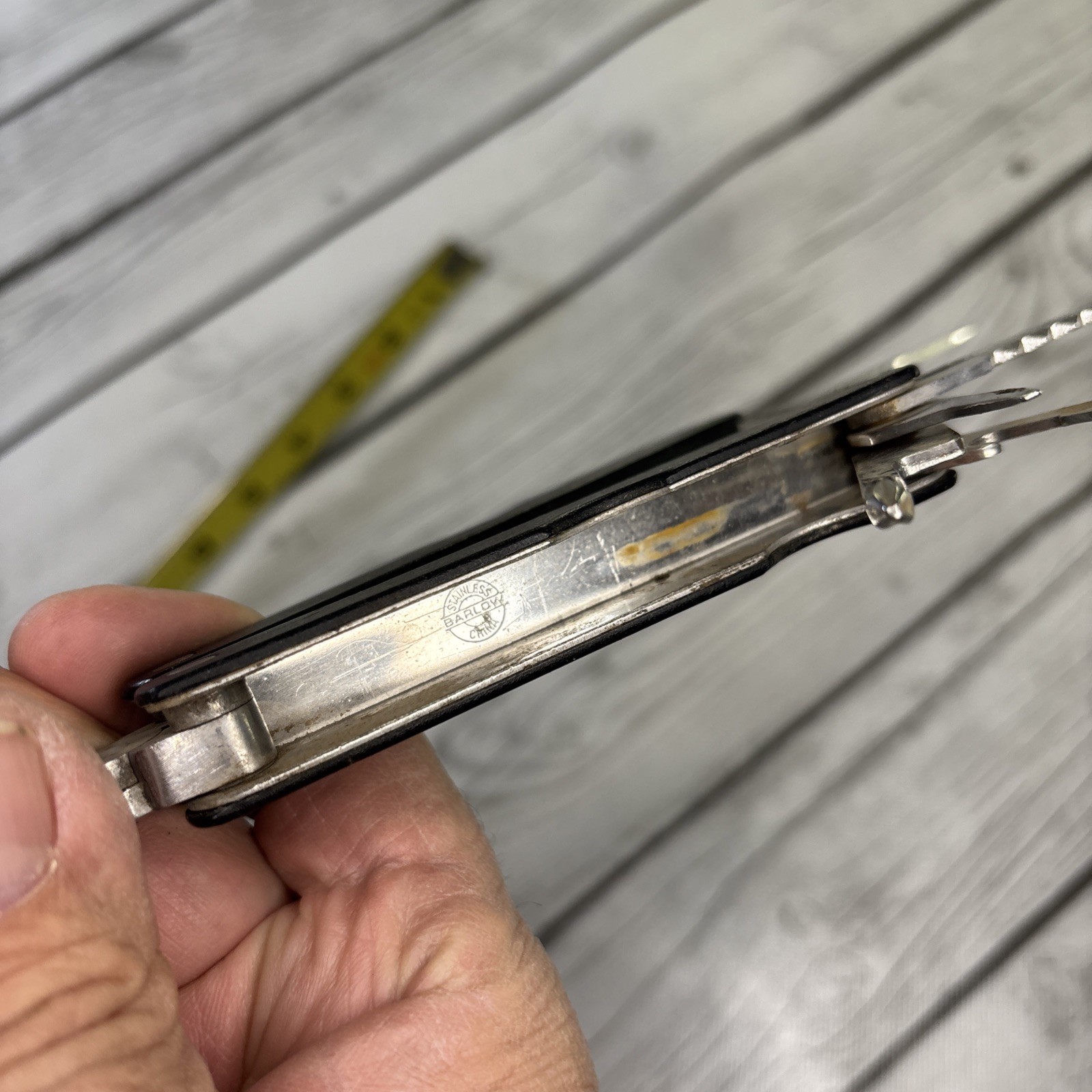 Barlow Force Pliers Multi-Tool Stainless Steel Black Plastic Handle (9) Tools.