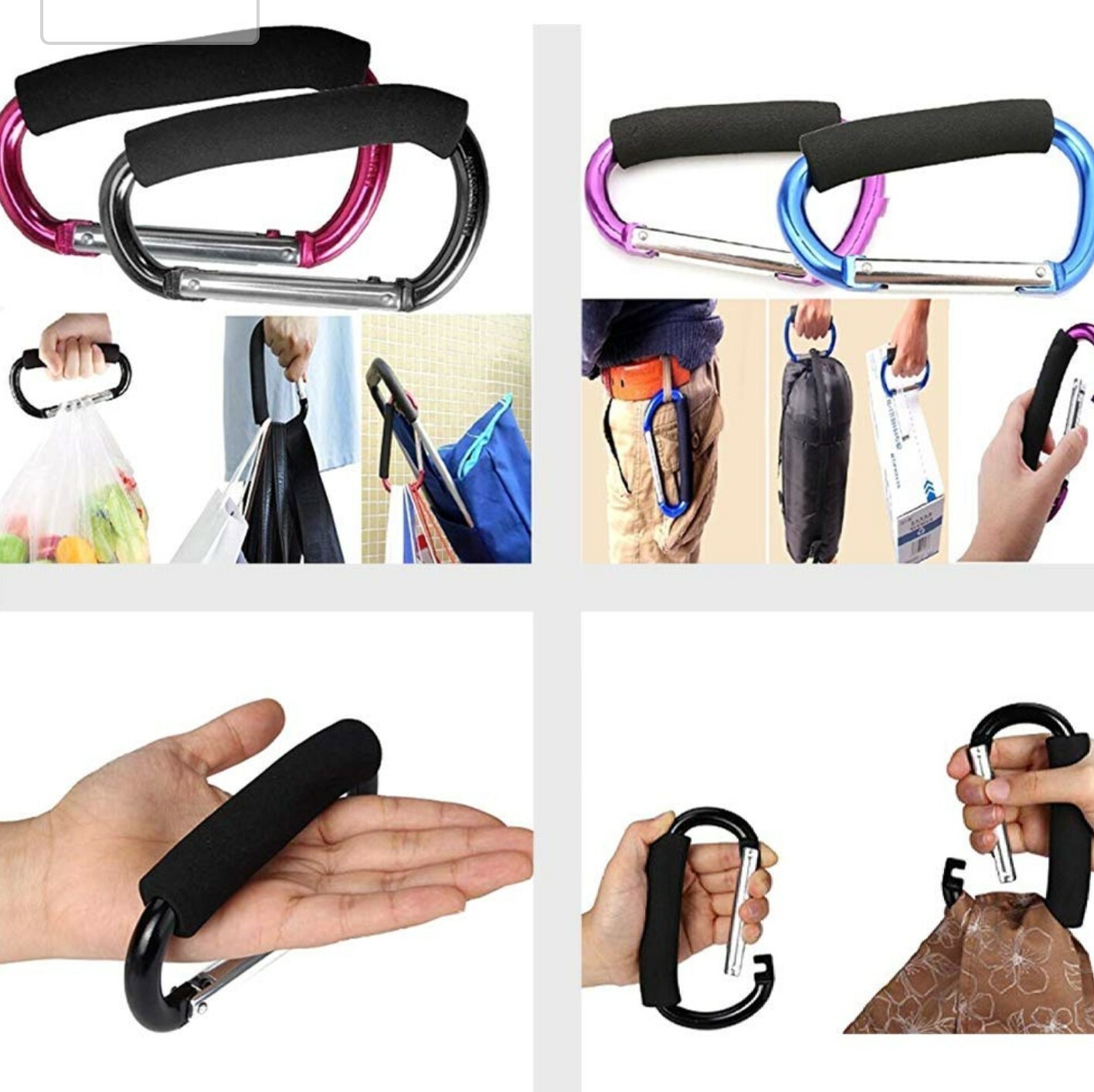 2 Pack Baby Walker Stroller Clip Hook Buggy Carabiner Diaper Hanger Bag