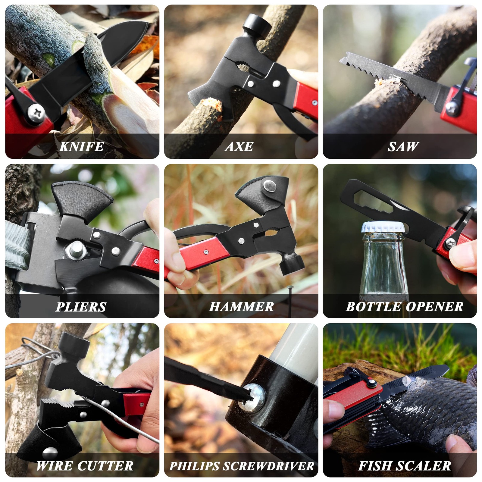 14-in-1 Multitool Axe: Camping Gear with Knife, Hammer, Saw, Opener, Screwdriver