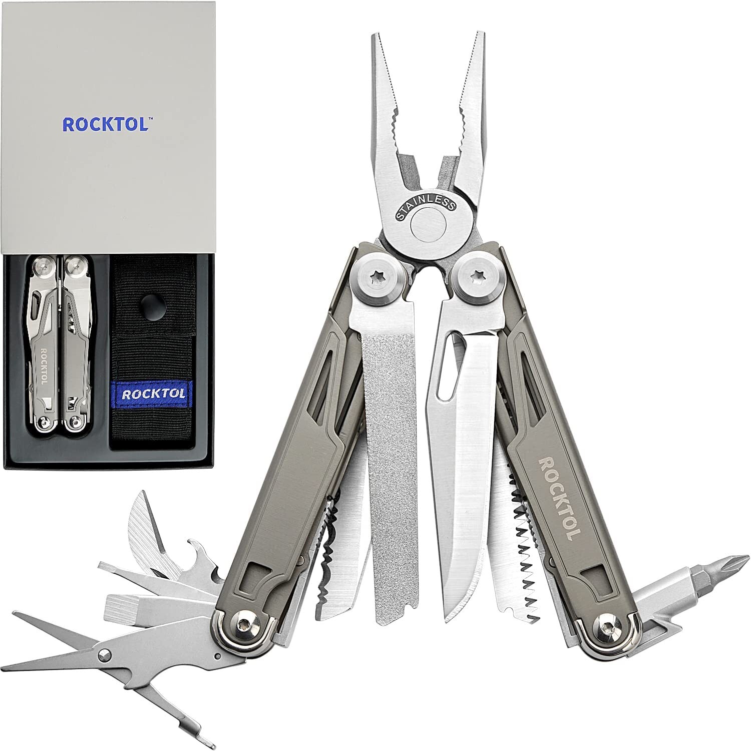 Multitool,19-in-1 Multitool Pliers with Titanium-plated Handle, Safety Lockin…