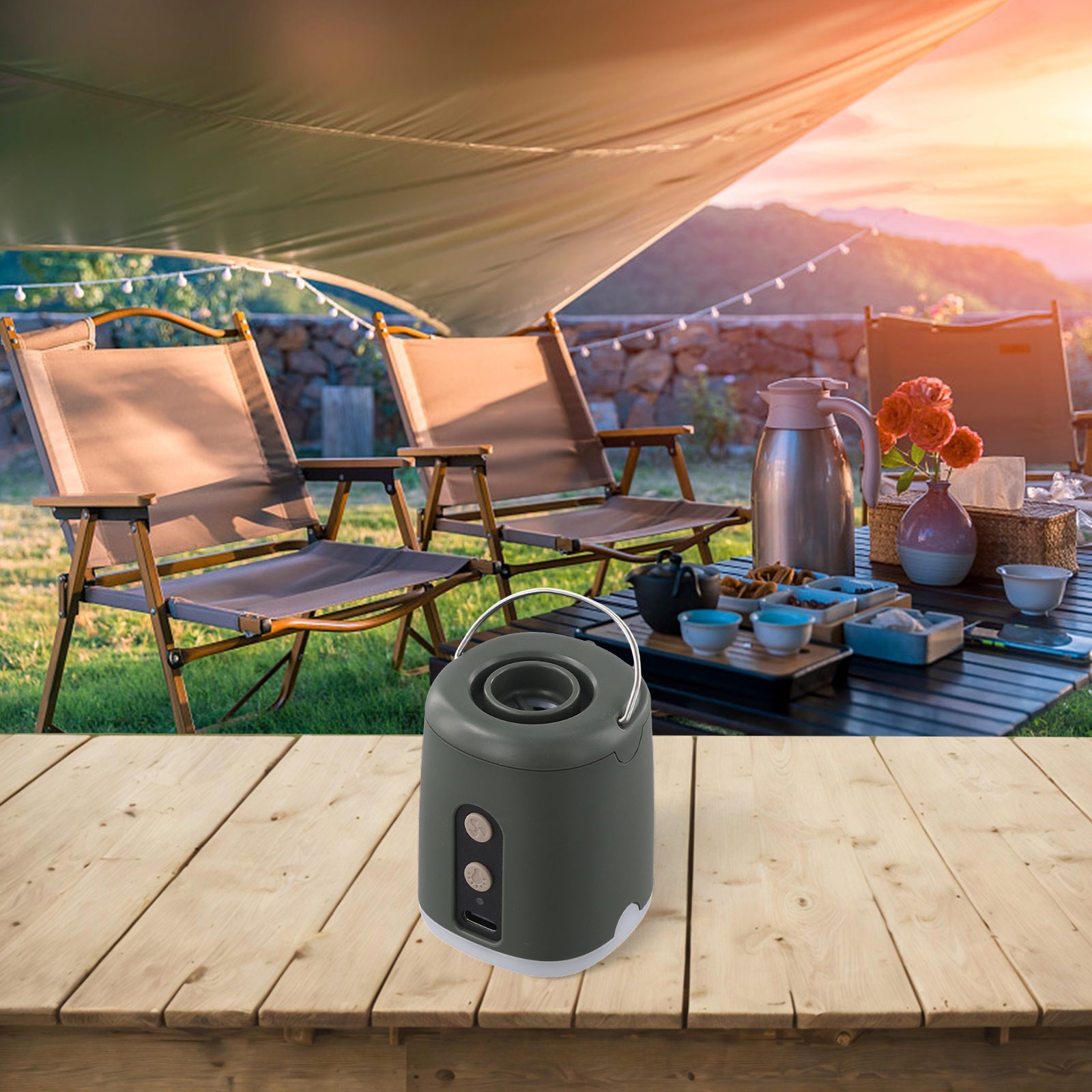 Camping Essential Compact Air Pump with LED Light and Nozzle Attachments