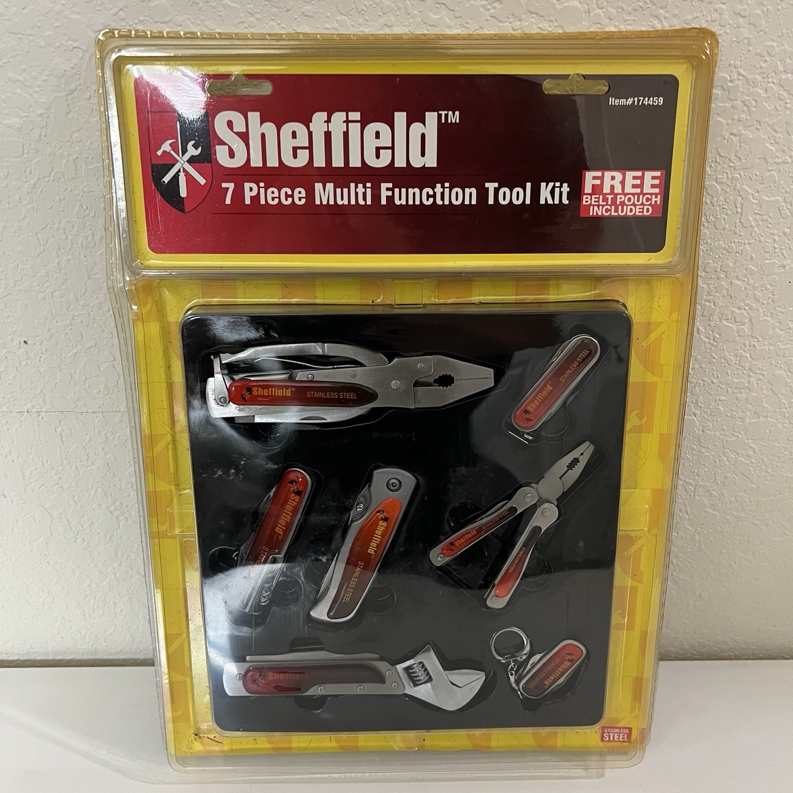 Sheffield 7 Piece Multi Function Tool Kit Stainless Steel – With Belt Pouch