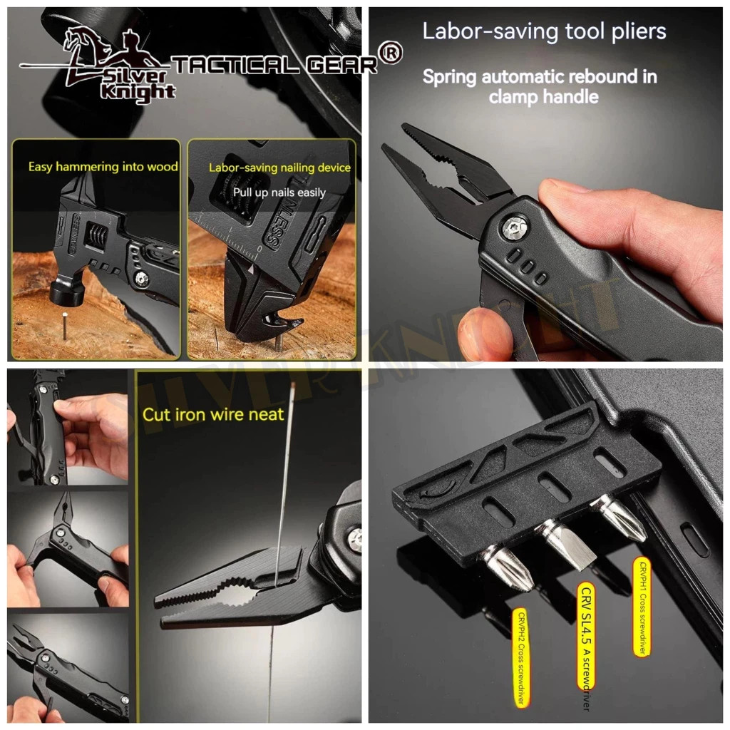 16-in-1 Folding Multitool Pliers Knife Screwdriver Fire Starter EDC Kit