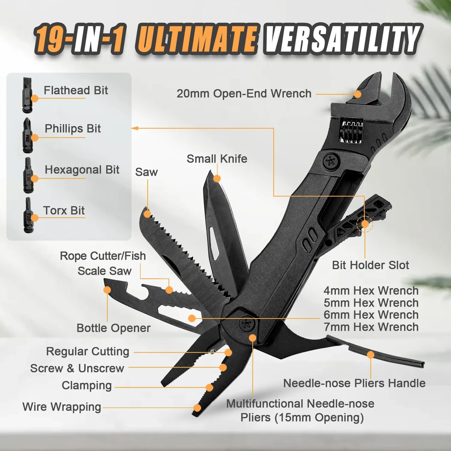 Hanboost 19 In 1 Multitool Wrench with Wire Cutter for Outdoor Camping