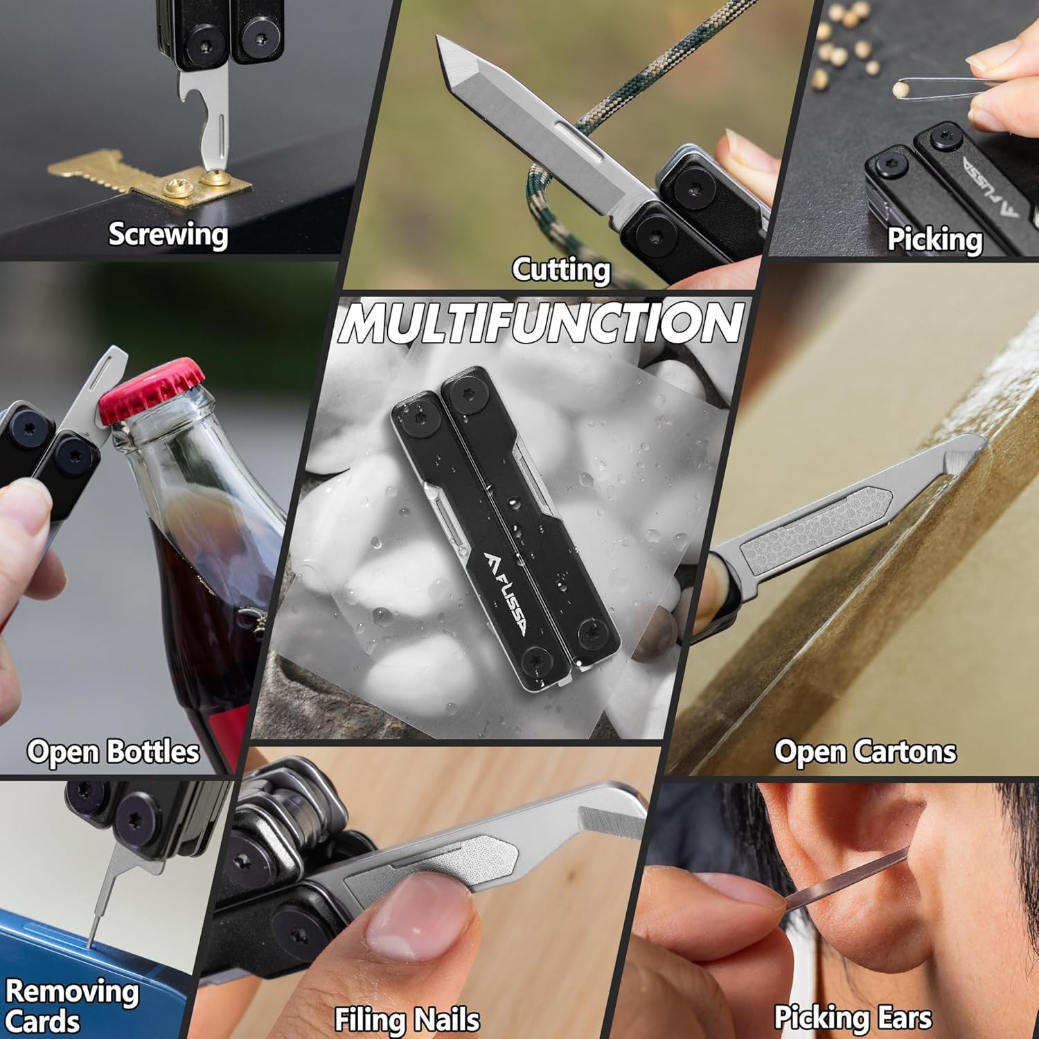FLISSA 11-in-1 Multitool Scissor Knife Folding Pocket Stainless Multi Tool Knife
