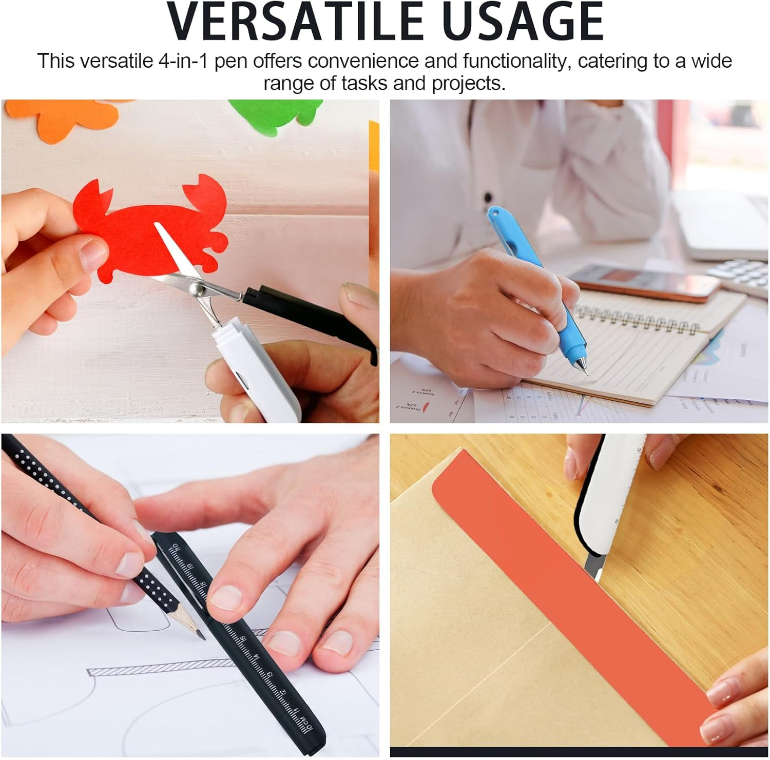 3Pcs Multi-Tool Pen with Scissors, Ruler, and Art Knife – Portable 4 in 1 Utilit
