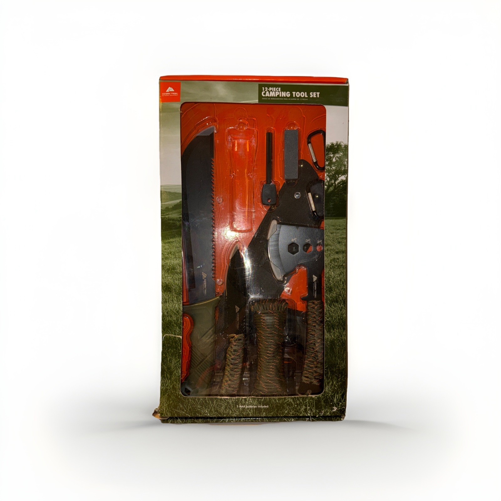 OZARK TRAIL 12 – PIECE CAMPING TOOL SET – Knifes Axe Sheaths – Missing Light