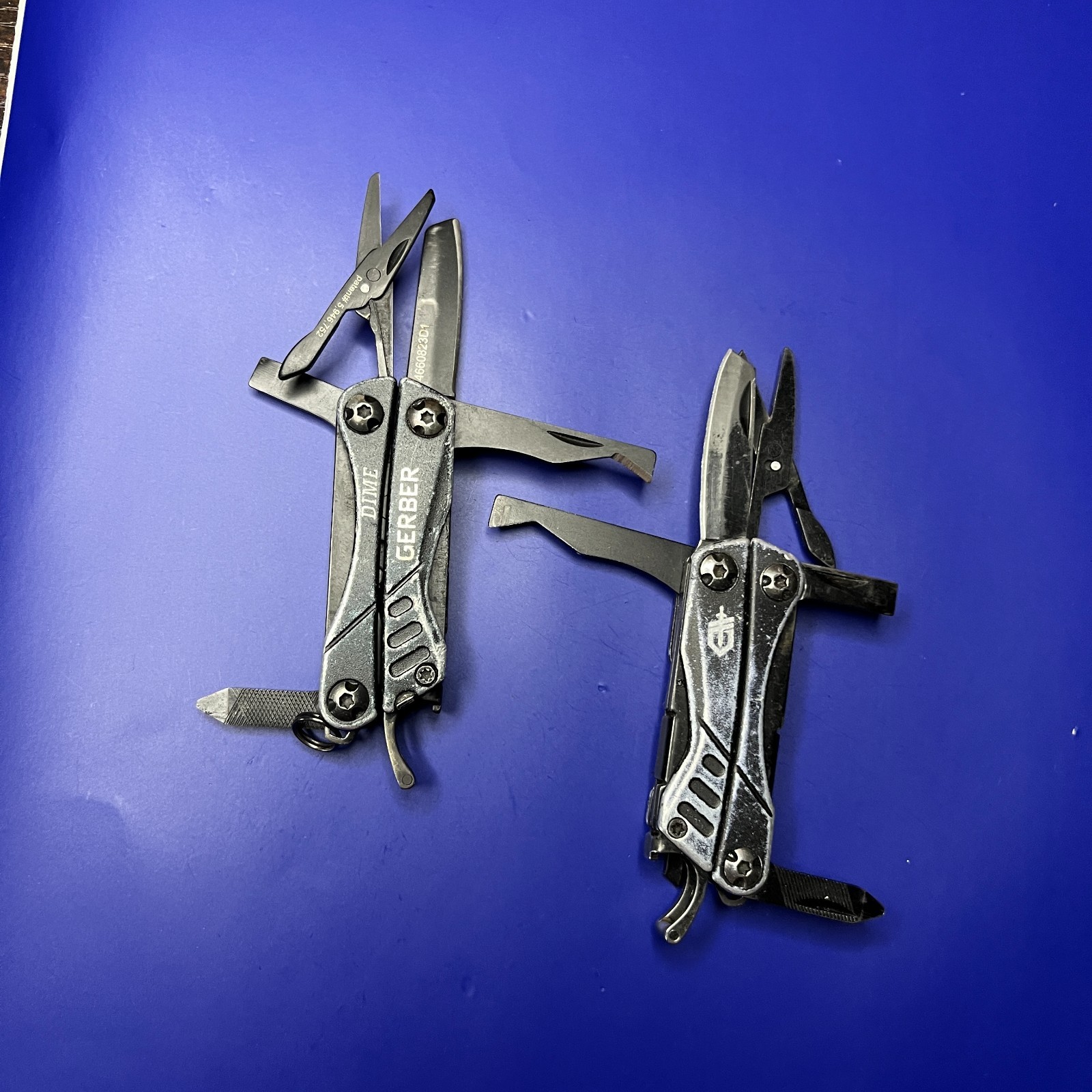 Lot of 2 Gerber Dime Multi-Tools Small Keychain Pliers Knife File Scissors