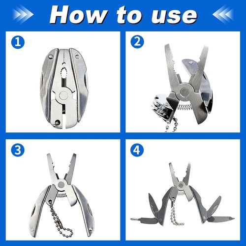 Portable Multi-Tool Pliers Combo Knife Bit ScrewDriver Keychain -Stainless Steel