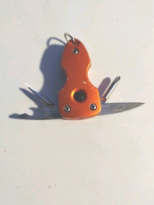 6 in 1 Keychain Pocket Multi-Tool Stainless Steel with LED Flashlight Orange #39