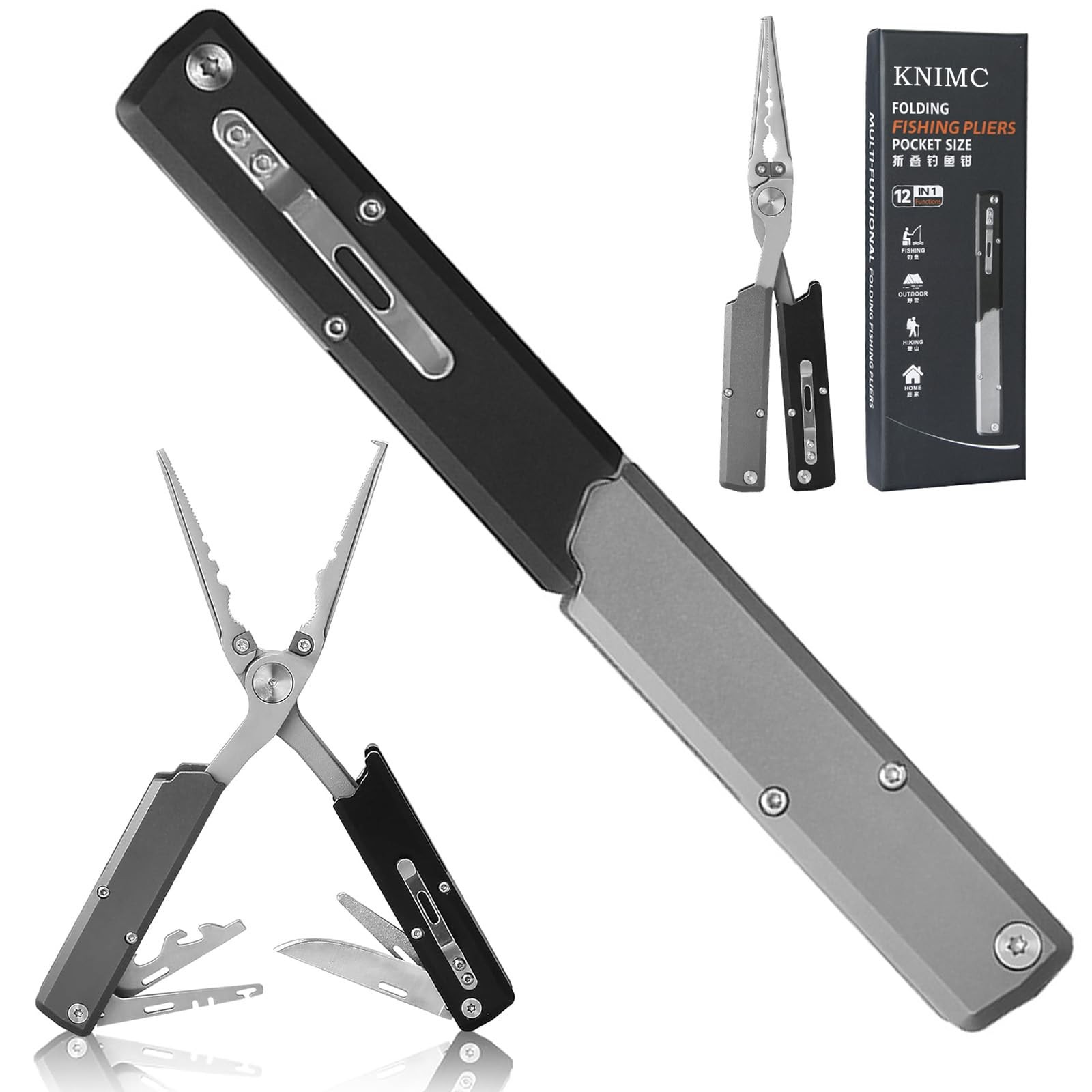 12in1 Fishing Multitool Titanium Coated Saltwater Fishing Pliers | Penshaped Fol