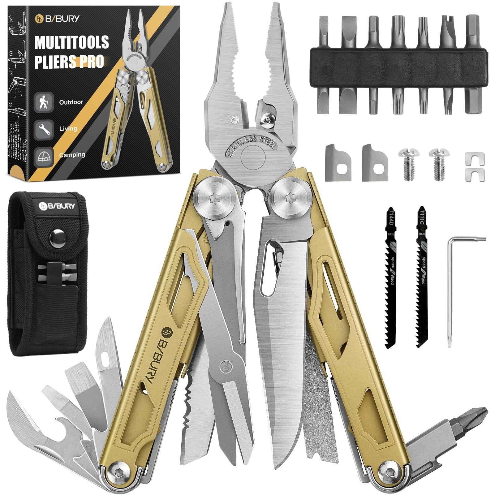 31-in-1 Stainless Steel Multitool Pliers Set, Heavy-Duty with Scissors & Screwdr