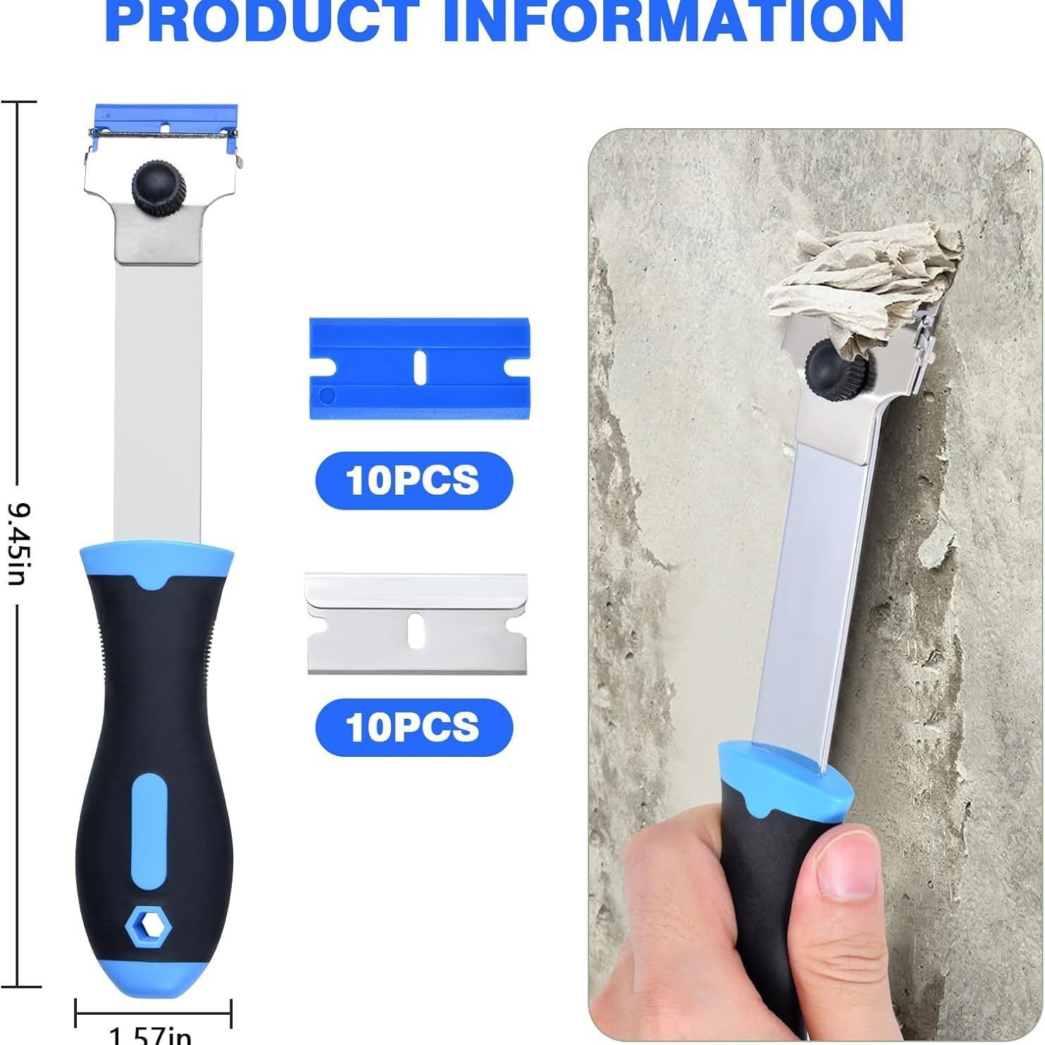 Long Handle Adhesive Scraper Extended Pole Razor Blade Remover Tape Film