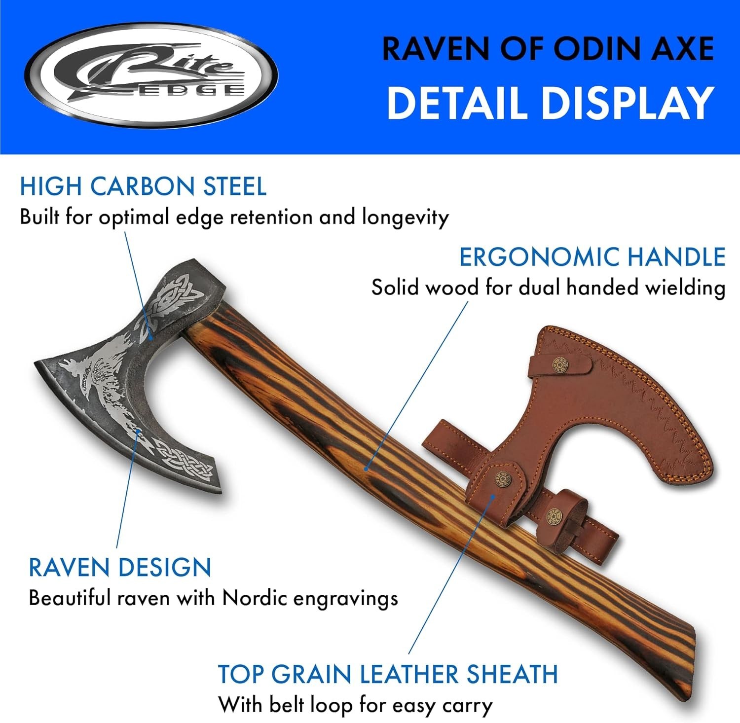 23″ Stainless Steel Broadaxe with Leather Sheath Outdoor Camping Utility Tool