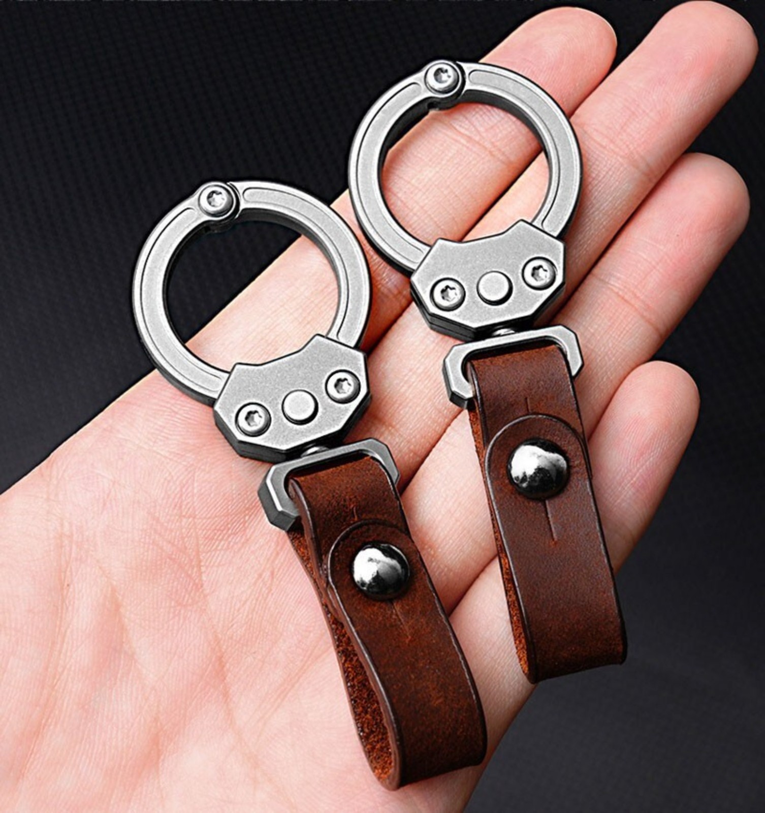 Titanium Alloy + Leather Portable Car Universal Keychain EDC Hanging Buckle Tool