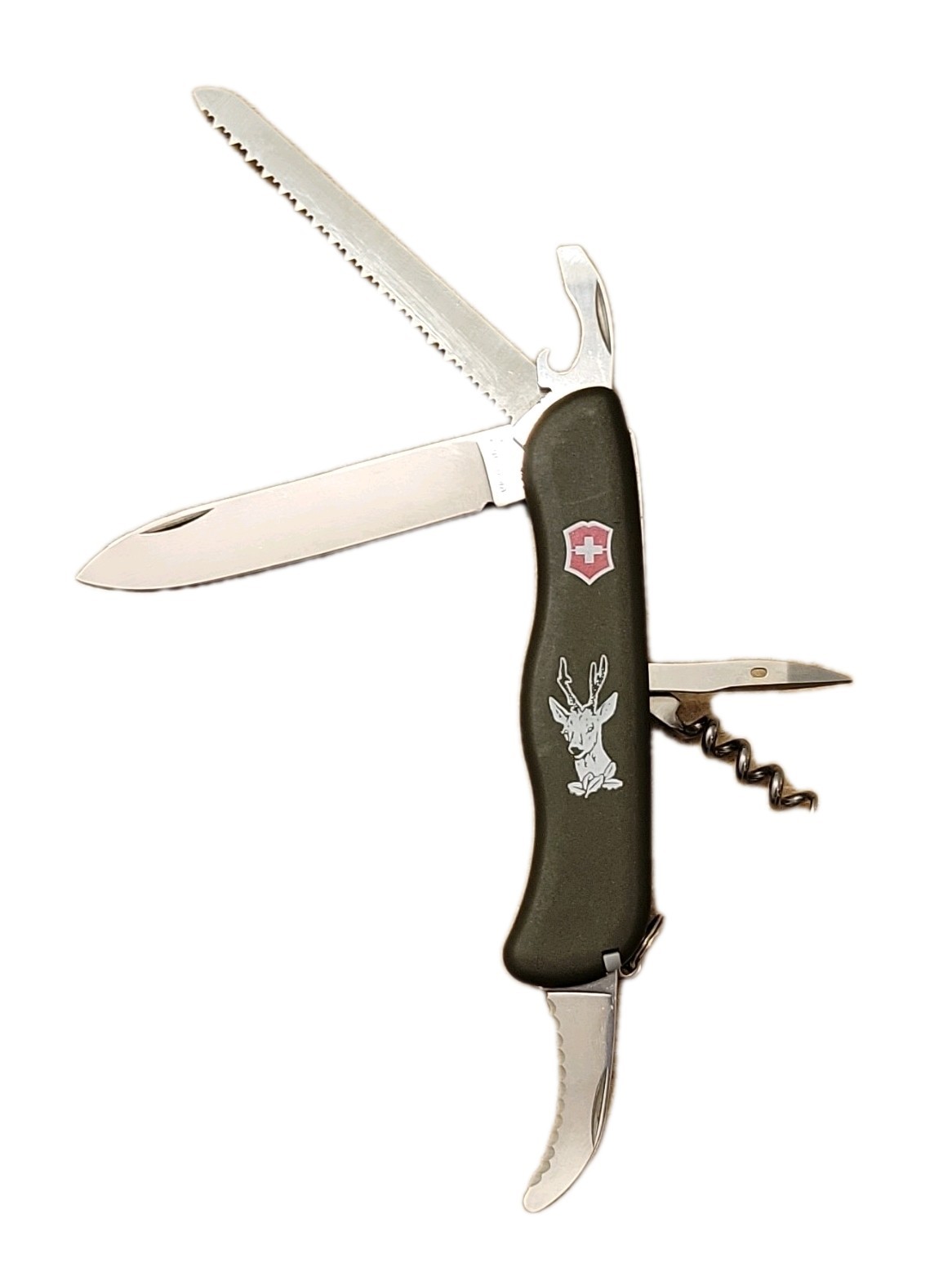 Victorinox Hunter Swiss Army Knife Olive Drab 0.8873.4 W/Sheath Great Condition