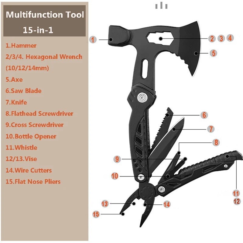 Best Multi Function Purpose Axe Hatchet Hammer Knife Tool Camping Survival Steel