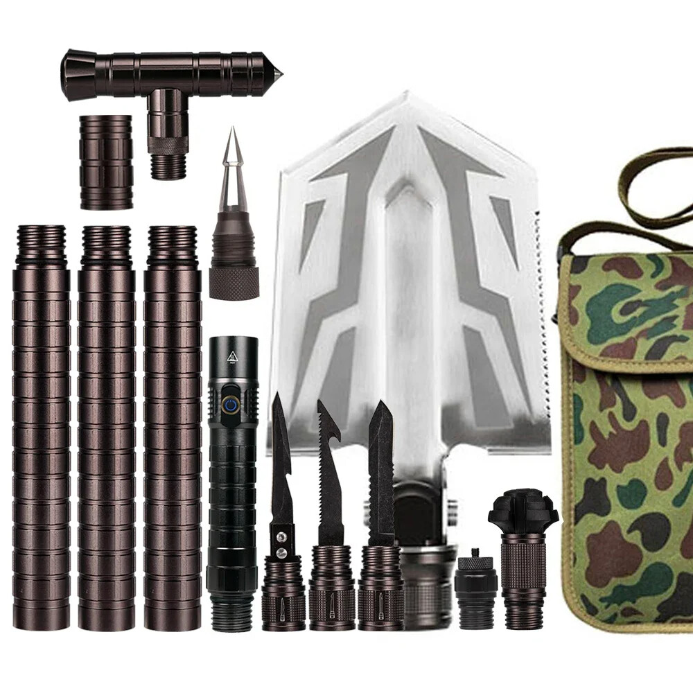 Survival Multi Purpose Kit Car Emergency Tool Set Shovel Knife Fishing Spear